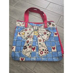 Brighton Blue Bow Hearts Sparkle Love Novelty Tote Bag‎ Purse Handbag Cat Dog